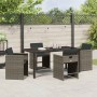 Conjunto de Comedor de Jardín con cojín 5 pcs Gris Poliratán