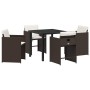 Conjunto de Comedor de Jardín con cojín 5 pcs Marrón Poliratán