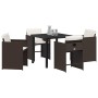 Conjunto de Comedor de Jardín con cojín 5 pcs Marrón Poliratán