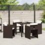 Conjunto de Comedor de Jardín con cojín 5 pcs Marrón Poliratán