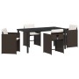 Conjunto de Comedor de Jardín con cojín 5 pcs Marrón Poliratán