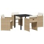 Conjunto de Comedor de Jardín con cojín 5 pcs Beige Poliratán