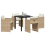 Conjunto de Comedor de Jardín con cojín 5 pcs Beige Poliratán