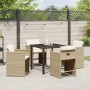 Conjunto de Comedor de Jardín con cojín 5 pcs Beige Poliratán