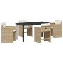 Conjunto de Comedor de Jardín con cojín 5 pcs Beige Poliratán