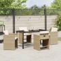 Conjunto de Comedor de Jardín con cojín 5 pcs Beige Poliratán