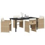 Conjunto de Comedor de Jardín con cojín 5 pcs Beige Poliratán