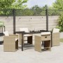 Conjunto de Comedor de Jardín con cojín 5 pcs Beige Poliratán