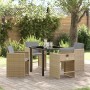 Conjunto de Comedor de Jardín con cojín 5 pcs Beige Poliratán