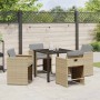 Conjunto de Comedor de Jardín con cojín 5 pcs Beige Poliratán