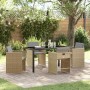 Conjunto de Comedor de Jardín con cojín 5 pcs Beige Poliratán