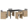 Conjunto de Comedor de Jardín con cojín 5 pcs Beige Poliratán