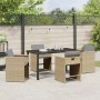 Conjunto de Comedor de Jardín con cojín 5 pcs Beige Poliratán