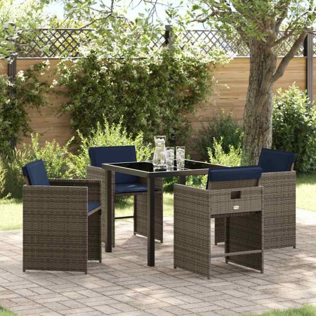 Conjunto de Comedor de Jardín con cojín 5 pcs Gris Poliratán