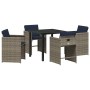 Conjunto de Comedor de Jardín con cojín 5 pcs Gris Poliratán