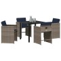 Conjunto de Comedor de Jardín con cojín 5 pcs Gris Poliratán