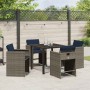 Conjunto de Comedor de Jardín con cojín 5 pcs Gris Poliratán