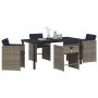 Conjunto de Comedor de Jardín con cojín 5 pcs Gris Poliratán