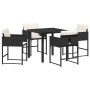 Conjunto de Comedor de Jardín con cojín 5 pcs Negro Poliratán