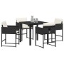 Conjunto de Comedor de Jardín con cojín 5 pcs Negro Poliratán