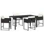 Conjunto de Comedor de Jardín con cojín 5 pcs Negro Poliratán