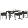 Conjunto de Comedor de Jardín con cojín 5 pcs Negro Poliratán
