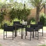 Conjunto de Comedor de Jardín con cojín 5 pcs Negro Poliratán