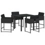 Conjunto de Comedor de Jardín con cojín 5 pcs Negro Poliratán