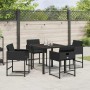 Conjunto de Comedor de Jardín con cojín 5 pcs Negro Poliratán