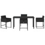 Conjunto de Comedor de Jardín con cojín 5 pcs Negro Poliratán