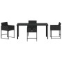 Conjunto de Comedor de Jardín con cojín 5 pcs Negro Poliratán