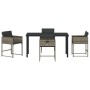 Conjunto de Comedor de Jardín con cojín 5 pcs Gris Poliratán