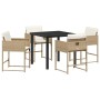 Conjunto de Comedor de Jardín con cojín 5 pcs Beige Poliratán