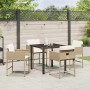 Conjunto de Comedor de Jardín con cojín 5 pcs Beige Poliratán