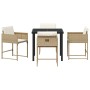 Conjunto de Comedor de Jardín con cojín 5 pcs Beige Poliratán
