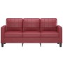 Sofá de 3 plazas de cuero sintético rojo vino 180 cm
