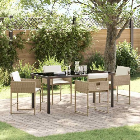 Conjunto de Comedor de Jardín con cojín 5 pcs Beige Poliratán