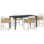 Conjunto de Comedor de Jardín con cojín 5 pcs Beige Poliratán