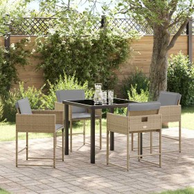 Conjunto de Comedor de Jardín con cojín 5 pcs Beige Poliratán