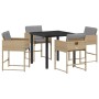 Conjunto de Comedor de Jardín con cojín 5 pcs Beige Poliratán