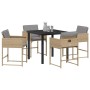 Conjunto de Comedor de Jardín con cojín 5 pcs Beige Poliratán