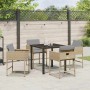 Conjunto de Comedor de Jardín con cojín 5 pcs Beige Poliratán