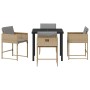 Conjunto de Comedor de Jardín con cojín 5 pcs Beige Poliratán