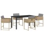 Conjunto de Comedor de Jardín con cojín 5 pcs Beige Poliratán