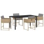 Conjunto de Comedor de Jardín con cojín 5 pcs Beige Poliratán