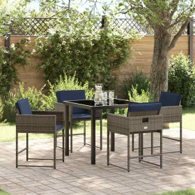 Conjunto de Comedor de Jardín con cojín 5 pcs Gris Poliratán