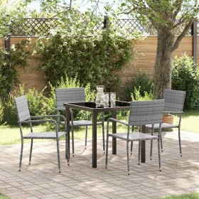 Conjunto de Comedor de Jardín 5 pcs Gris Poliratán