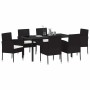 Conjunto de Comedor de Jardín con cojín 7 pcs Negro Poliratán
