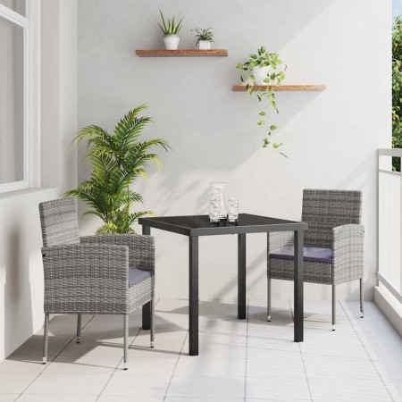 Conjunto de Comedor de Jardín con cojín 3 pcs Gris Poliratán