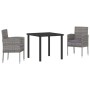 Conjunto de Comedor de Jardín con cojín 3 pcs Gris Poliratán